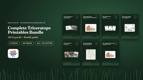 Cover of the Triceratops printables bundle from triceratops.dinosaurs.im