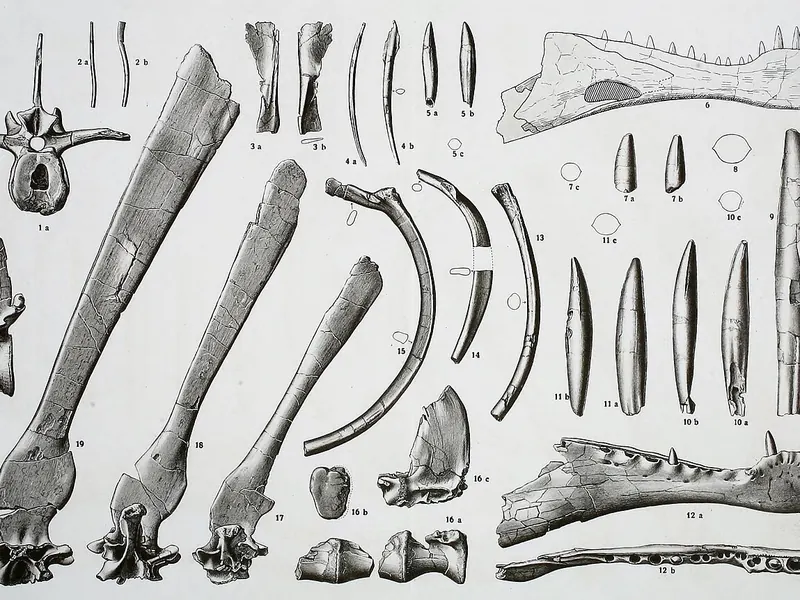 Ernst Stromer’s 1915 plate of the original Spinosaurus bones, including tall back spines