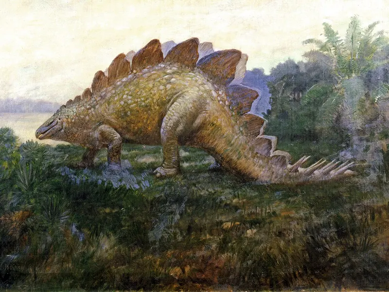Charles R. Knight painting of a Stegosaurus, 1901